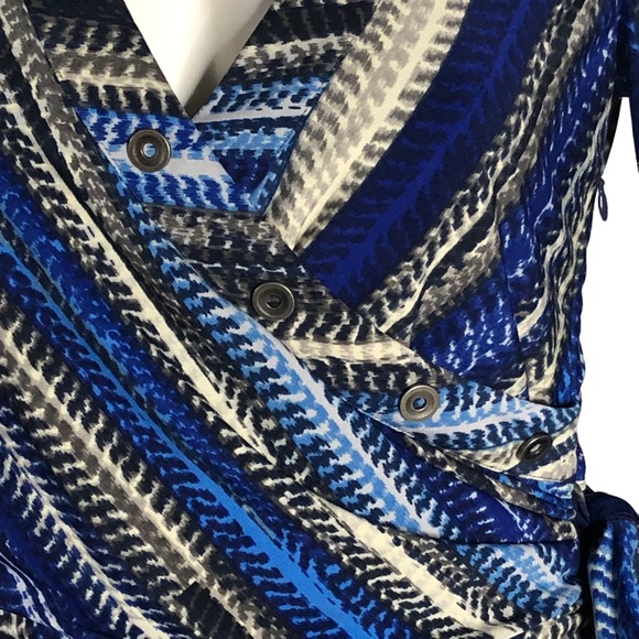 Laundry by Shelli Segal Blue Multicolored Print Jersey Knit Faux Wrap Dress - Picture 2 of 16